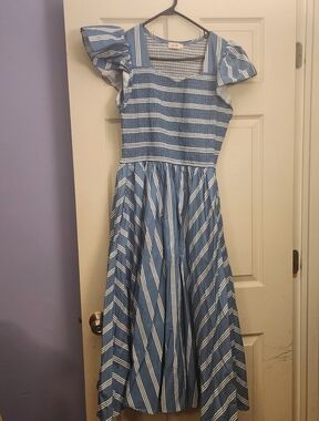 Ivy City Co Blue and White Striped Midi Dress